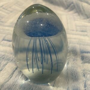 Blue Glass Jellyfish Paperweight - Decorative Home Accent